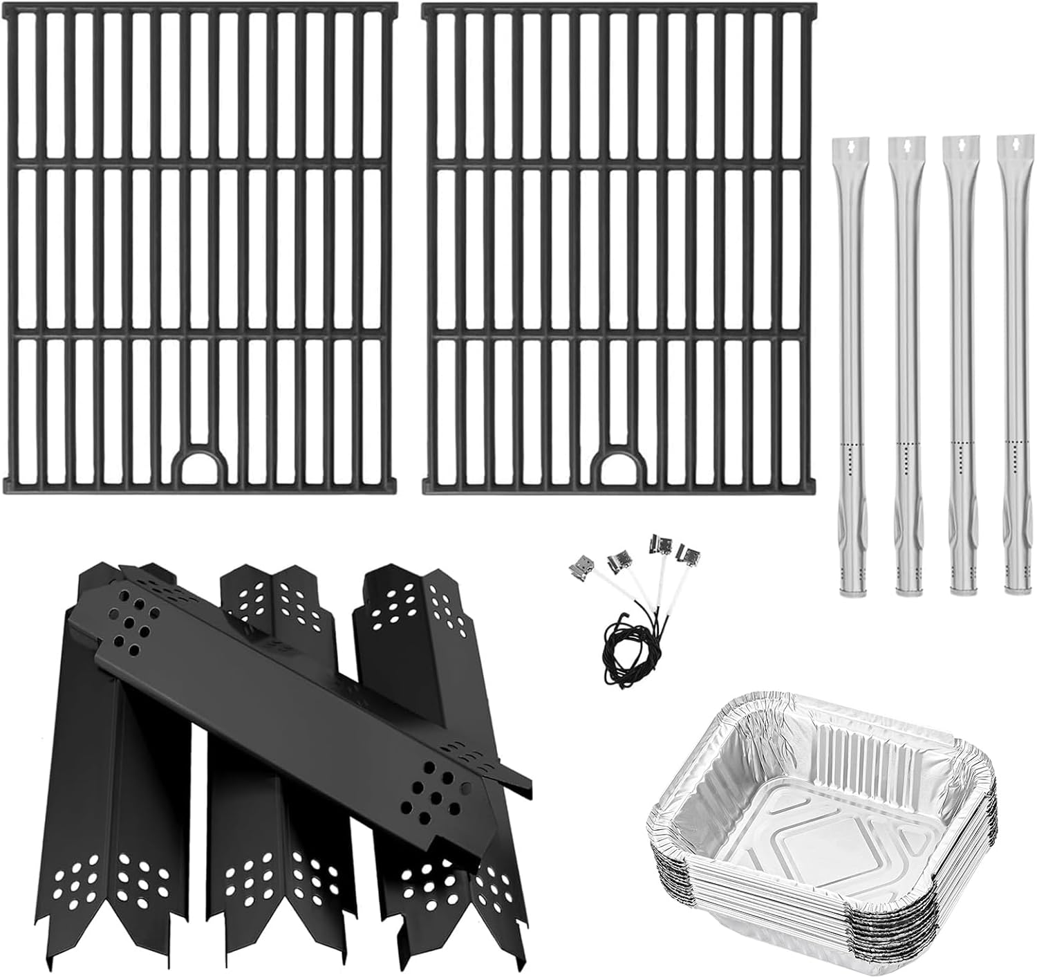 Grill Parts for Nexgrill 4 Burner 720-0925 720-0925P, Cooking Grate, Heat Shield, Burner and Aluminum Drip Liner Kit for Nexgrill 720-0925P Replacement Parts for 720-0925