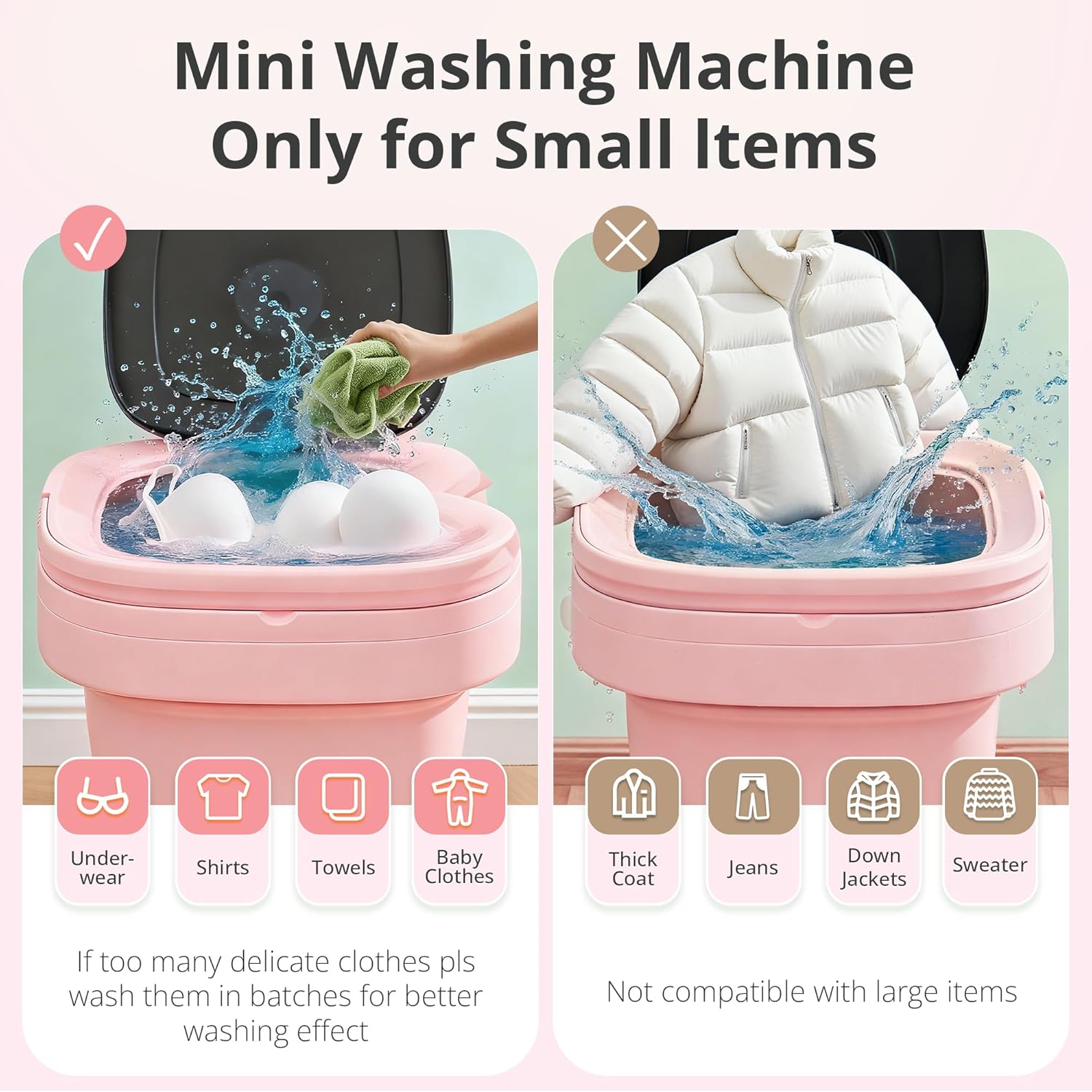 Pink Portable Washing Machine, Mini Washer, 16L Upgraded with Spin Basket, Foldable Design Ideal for Apartment, portable washer 3 Cleaning Modes Suitable for Small Clothes