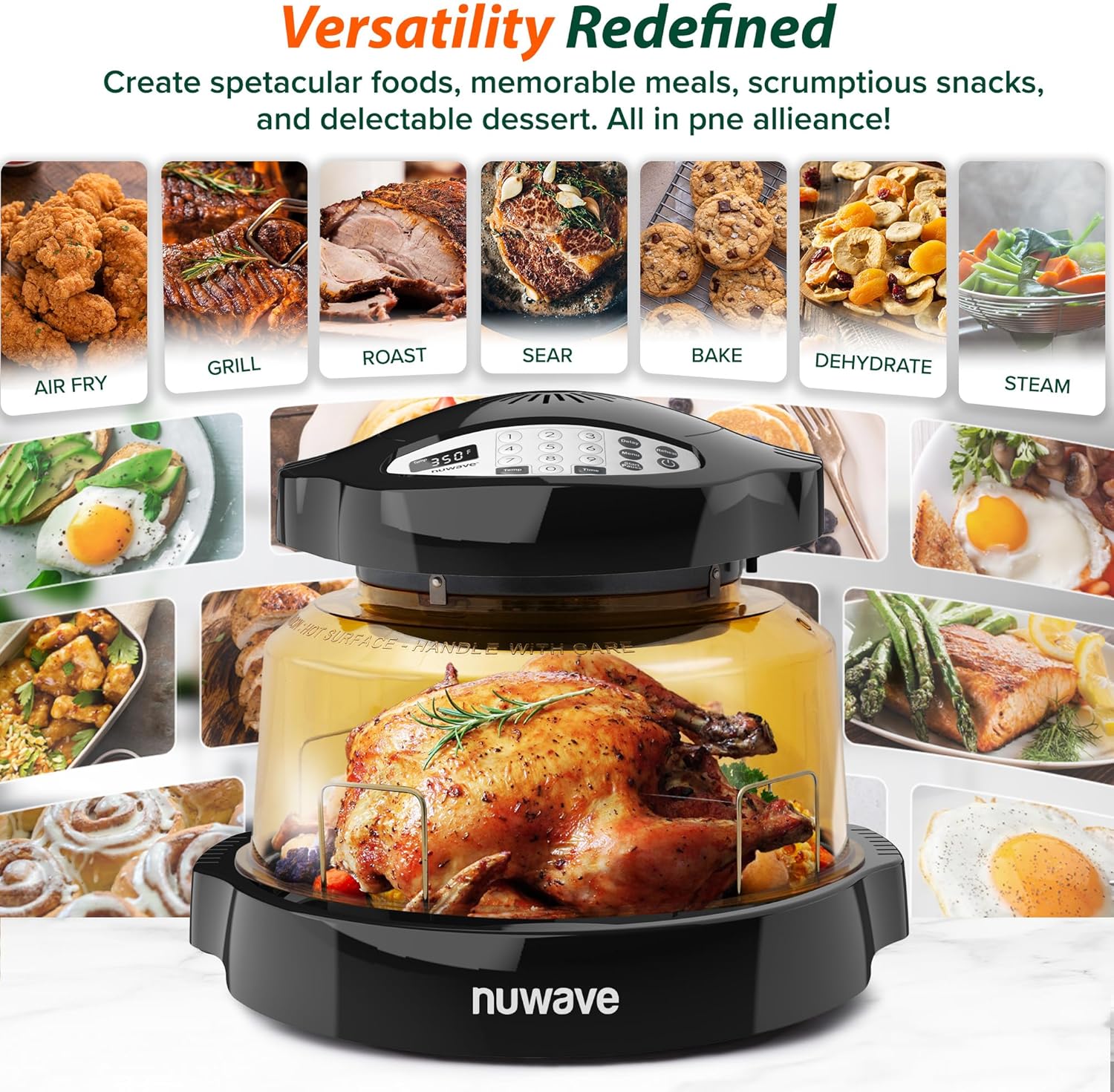 Nuwave Pro Plus 2 Infra-Red Oven, Countertop, Convection, Cook Fresh or Frozen, No Defrosting or Preheating, Cook Healthy, 360 Surround Heat, Adjustable Temps, 100 Presets, 50 Memory, Tough Power Dome