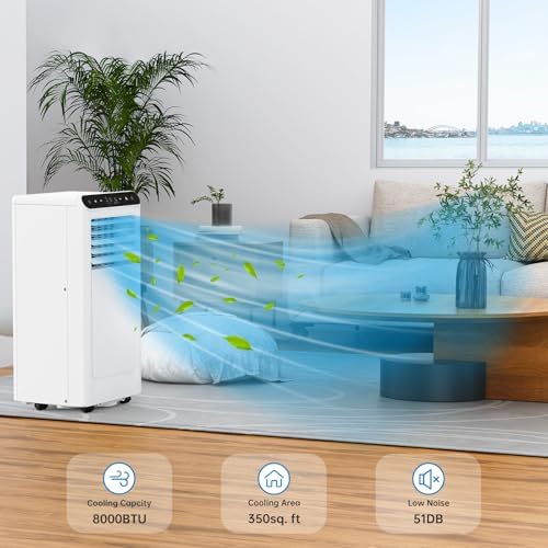 GlowSol 8,000 BTU 3-in-1 Portable Air Conditioner: Cools, Fan & Dehumidifies Up to 350 Sq.Ft - Remote, 24H Timer for Home/Office