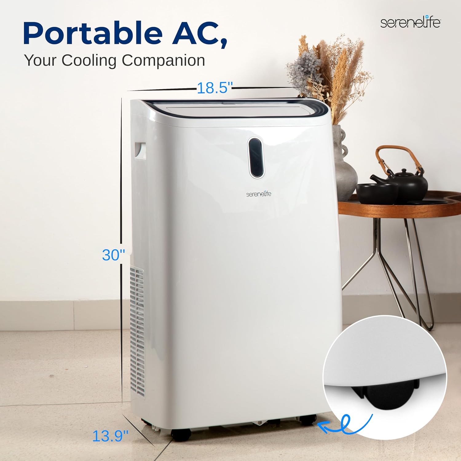 SereneLife Portable Air Conditioner, 14000 BTU (ASHRAE) Compact Home A/C Cooling Unit with Built-in Dehumidifier and Fan Modes, Energy Efficient 400 Sq. Ft. Coverage, Includes Window Mount Kit (White)
