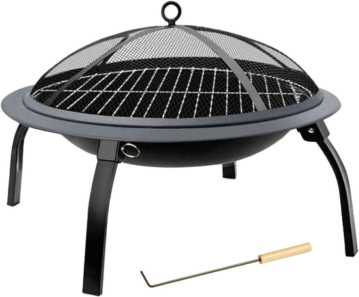 Fire Pit,with Clamp and Grilled Net for Backyard Poolside Campfire Grill,Collapsible Legged Iron Brazier Wood Burning Housewares