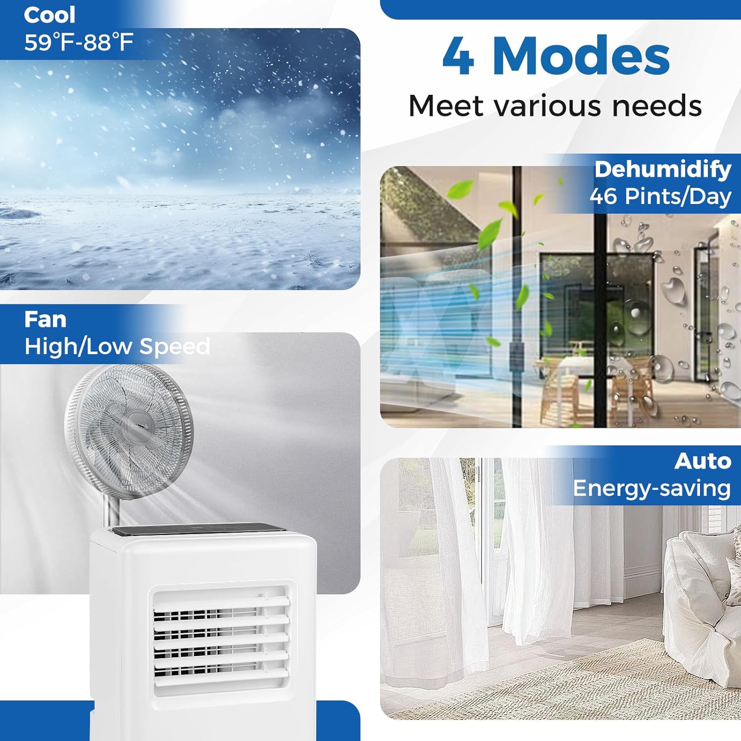 KOTEK Portable Air Conditioners, 8000 BTU Cools up to 250 Sq.Ft, 4-in-1 AC Unit for Bedroom w/Auto Mode, Dehumidifier, Child Lock & Window Kit, Room Air Conditioner Portable for Home Office (8000BTU)
