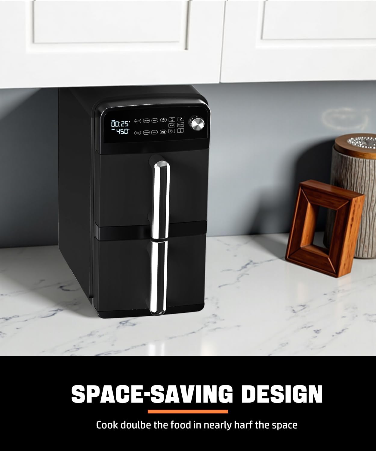 12QT Dual Layer Air Fryer Oven, 6QT×2 Capacity, Vertical 2-Basket Design, 7-in-1 Function with Broil, Roast, Bake, Reheat, Dehydrate, and Air Fry, Family Size, BPA-Free