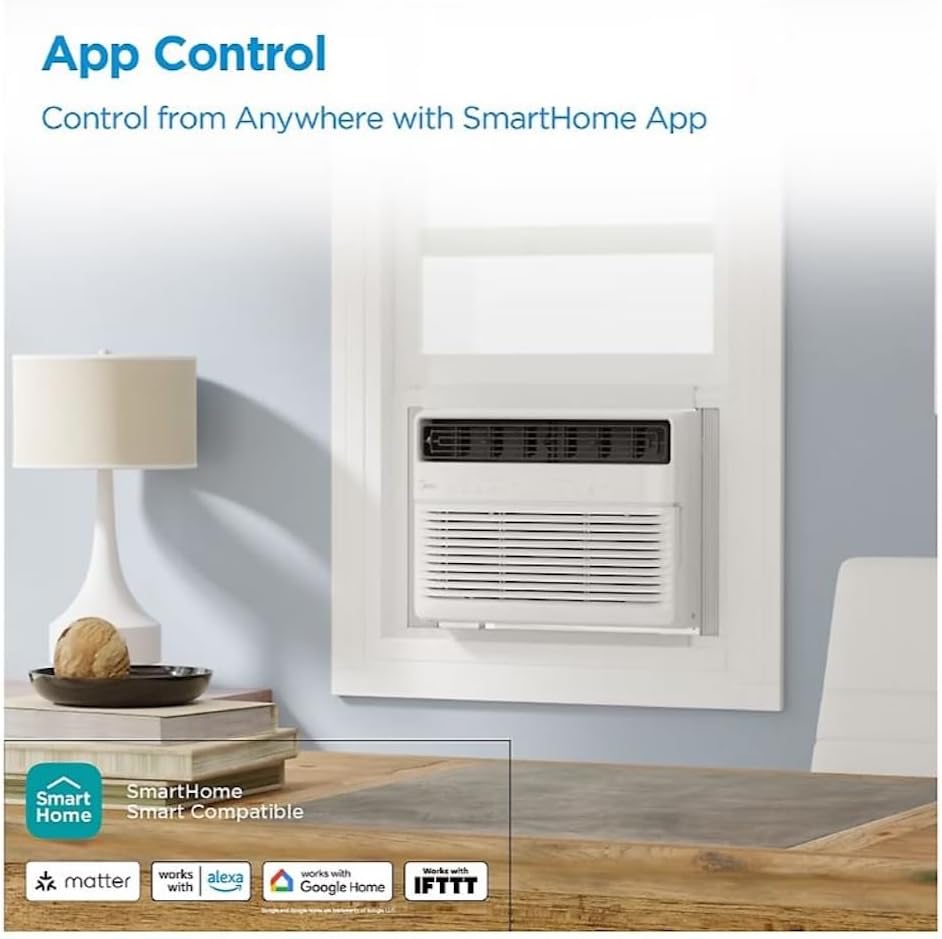 Midea Smart 8,000 BTU 350 sq. ft. Window Air Conditioner, 3-in1 Comfort: get cooling, dehumidification, & fan modes, Intelligent Features: sleep mode and 24 hours - MAW08S1JWT-B (Renewed)