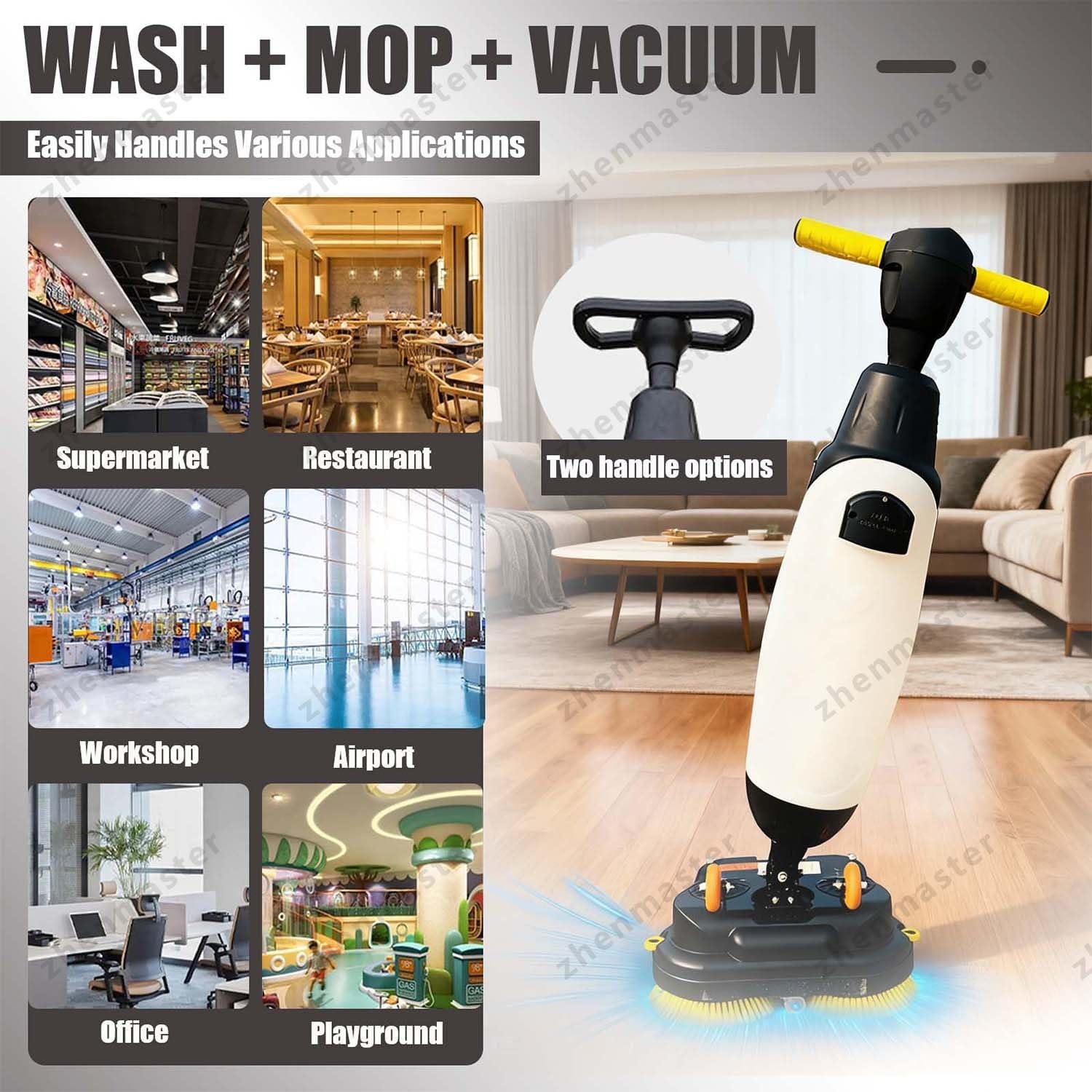 Commercial Floor Scrubber Machine, Hand Push Electric 3-in-1 Washer Dryer 17-Inch Cleaning Width, 13000 Sq Ft/H Efficiency for Tile Hardwood Carpet Floors, Ideal for Home Office Hotel Use(Gray)