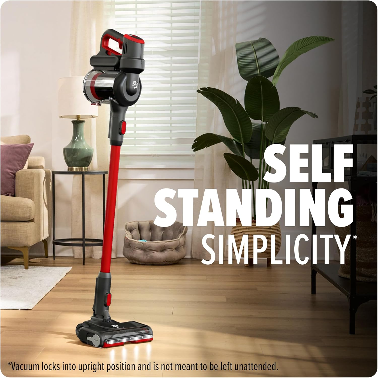 Dirt Devil Self-Standing Cordless Stick Vacuum Cleaner with Included Tools, for Carpet and Hard Floors, Lightweight Design, Powerful Suction, LED Headlights, BD57000V, Black