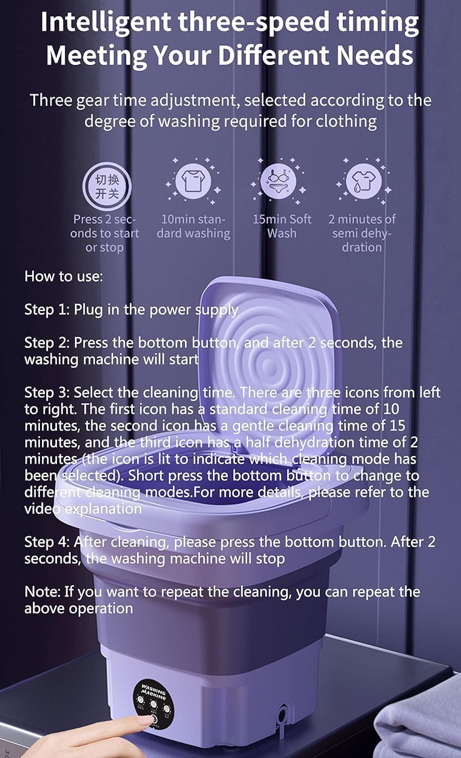 Portable Washing Machine 2024 Foldable Mini Washing Machine Half Automatic Small Washer for Baby Clothes|Underwear or Small Items (Purple1)