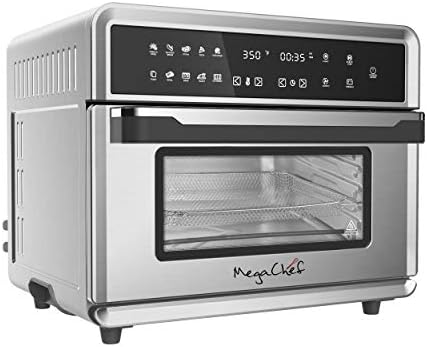 Megachef 10 in 1 Electronic Multifunction 360 Degree Hot Air Technology Countertop Oven, Silver Chrome, 25 Liter Capacity