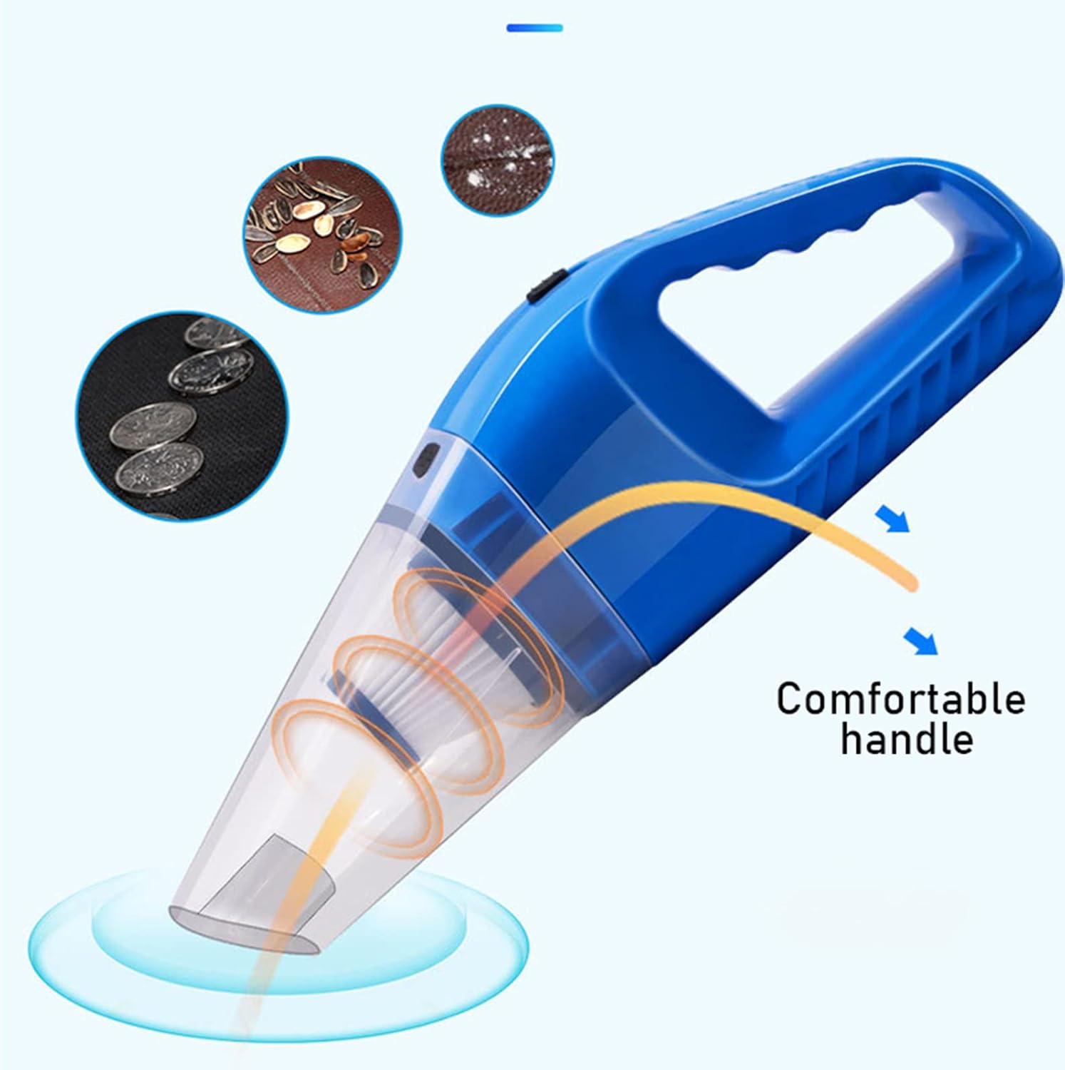 Portable Handheld Vacuum Car Vacuum Cleaner with 8000PA/12V High Power 16.4 Ft Cord, Car Cleaning Kit with Three Filters for Home, Pet Hair, Car Cleaning,Blue