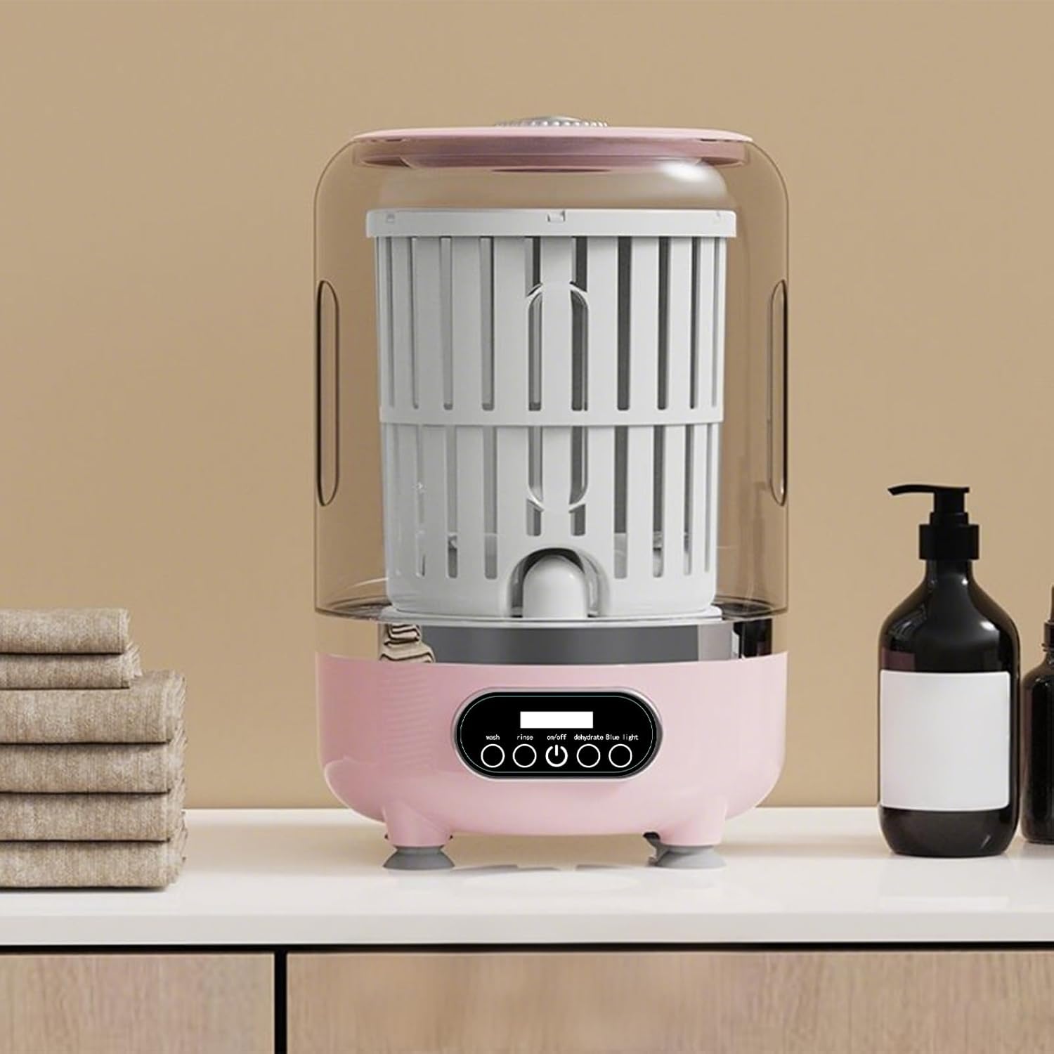 3-in- 1 Portable Underwear Washing Machine - 3L Cordless Mini Washer with Spin Basket | Rechargeable 3000mAh, 3 Modes | Deep Cleaning for Apartment, Dorm, RV, Hotel (Rose) | Anti-Vibration Base