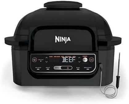 Ninja Foodi Pro 5-in-1 Indoor Integrated Smart Probe, 4-Quart Air Fryer, Roast, Bake, Dehydrate, an Cyclonic Grilling Technology, with 4 Steaks Capacity, in a Stainless Finish