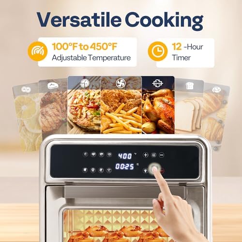 VIVOHOME 21 Qt Air Fryer Toaster Oven Combo, 8-in-1 Convection Oven Countertop with Rotisserie and Dehydrator, Stainless Steel Digital Air Fryer Oven with 7 Accessories, 1800W