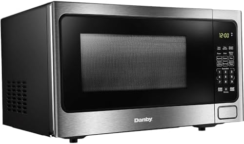 Danby Designer DDMW1125BBS 1.1 cu. ft. Countertop Microwave in Stainless Steel 6 Convenient Auto Cook Options including Popcorn, Potato, Pizza, Frozen Vegetables, Beverage