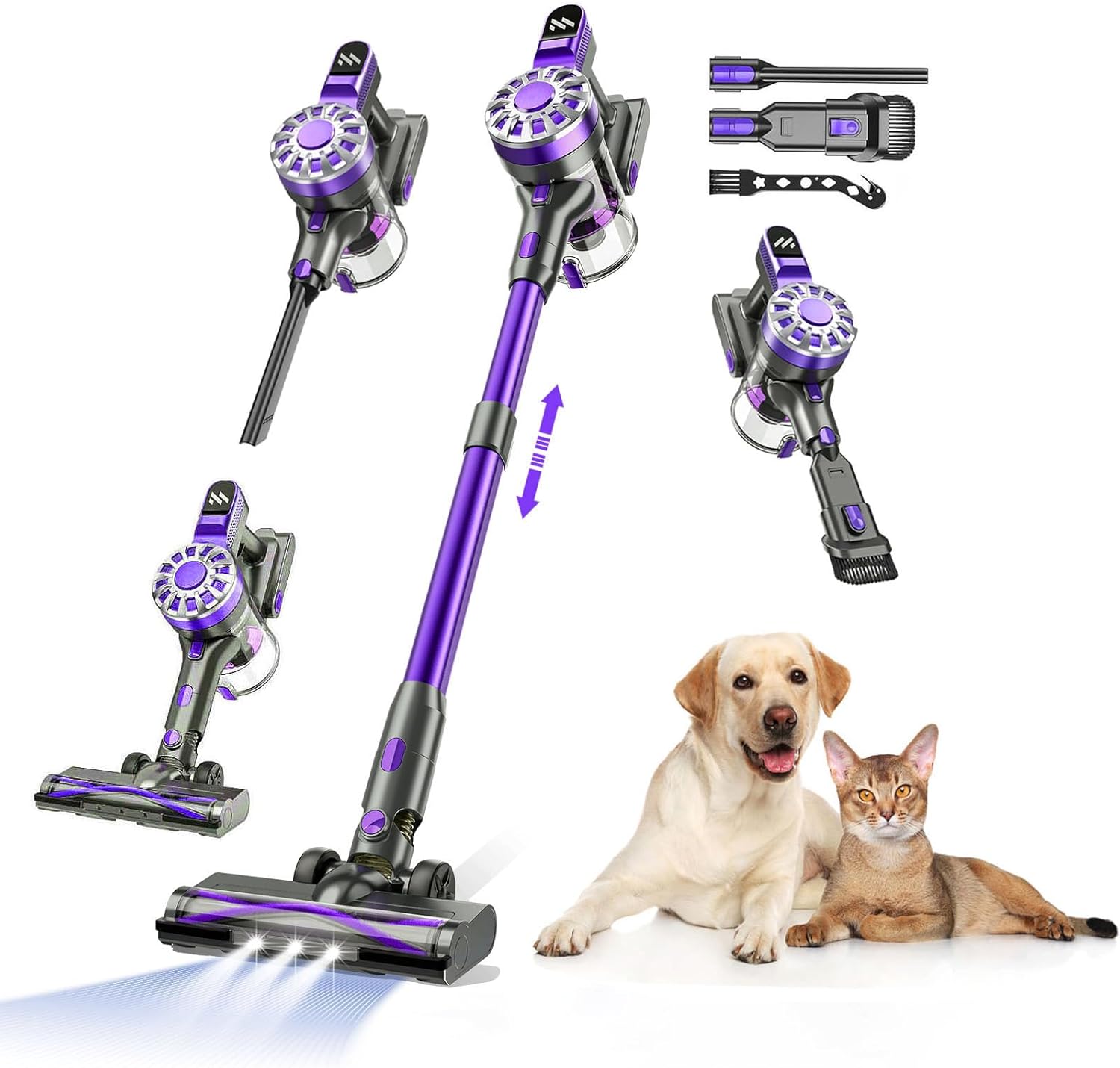 Cordless Vacuum Cleaner for Home, Lightweight Stick Vacuum Cordless Rechargeable with Power Suction, Up to 35 Mins Runtime, Hardwood Floor Vacuum for Pet Hair, Carpets, Tile(Purple)