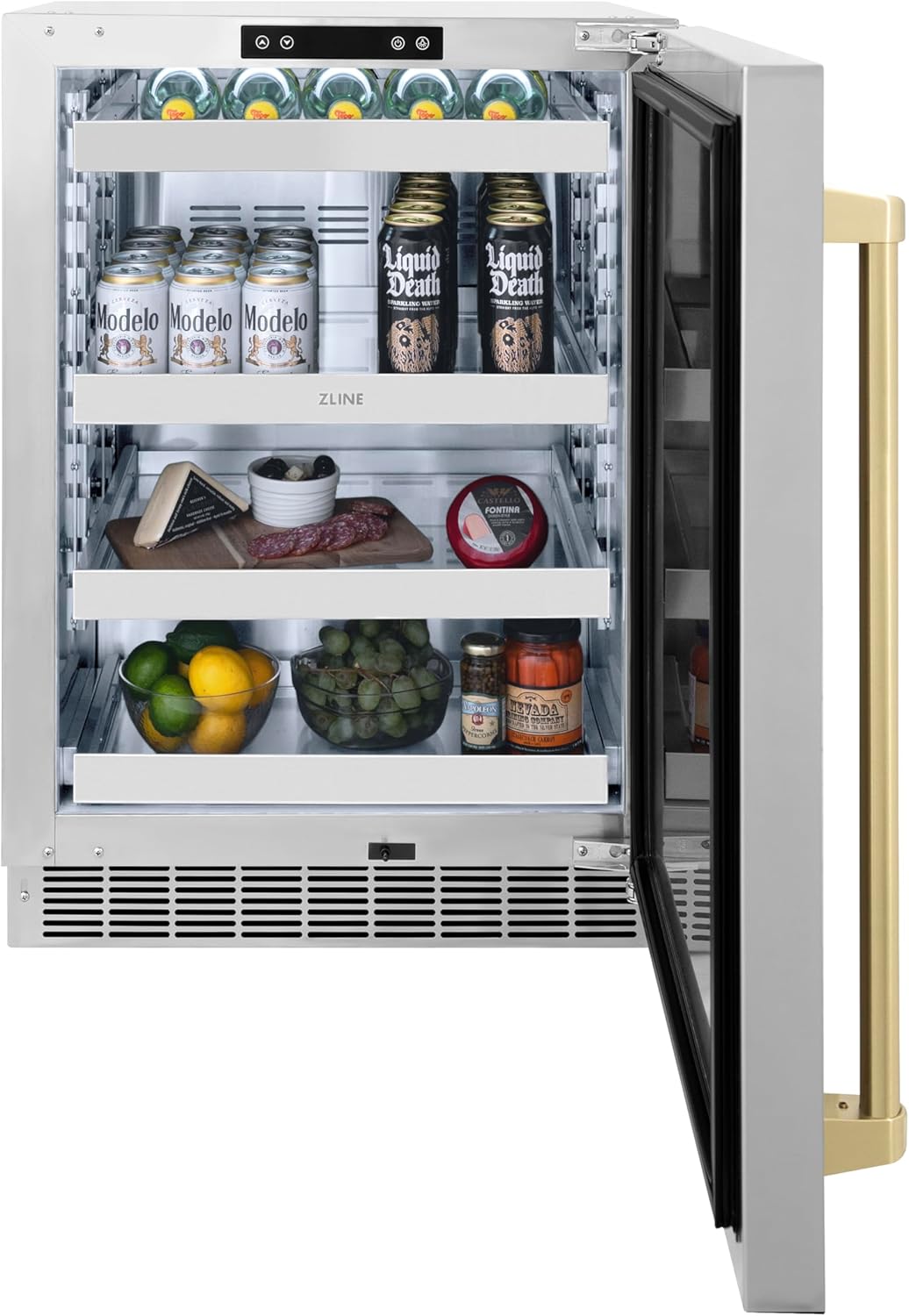 ZLINE Autograph Edition 24 in. Touchstone 151 Can Beverage Fridge With Solid Stainless Steel Door And Champagne Bronze Handle (RBSOZ-ST-24-CB)