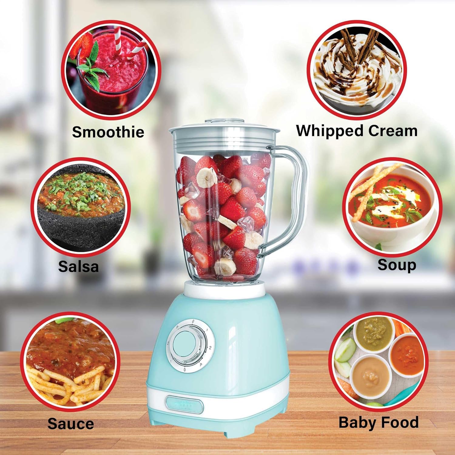 Retro 2-Speed Electric Blender with 50 Oz BPA-Free Jar – Ice Crushing & Smoothie Maker with Stainless Steel Blades, Pulse Function, Dishwasher Safe, Blue