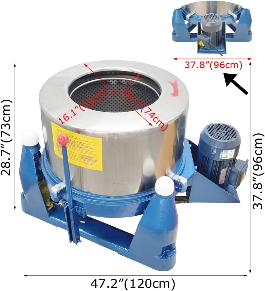 Industrial Centrifugal Dehydrator Dryer 99.2LB Hydro Extractor Stainless Steel Laundry Spin Dryer Dewatering Machine for Food Cloths Biomass Oil Extraction Solid-Liquid Separation 2200W 220V