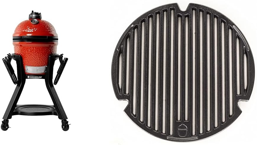 Kamado Joe Joe Jr Cart Stand & Cast Iron Cooking Grate with Grill Grate Lifter for Joe Jr & Classic Joe Grills