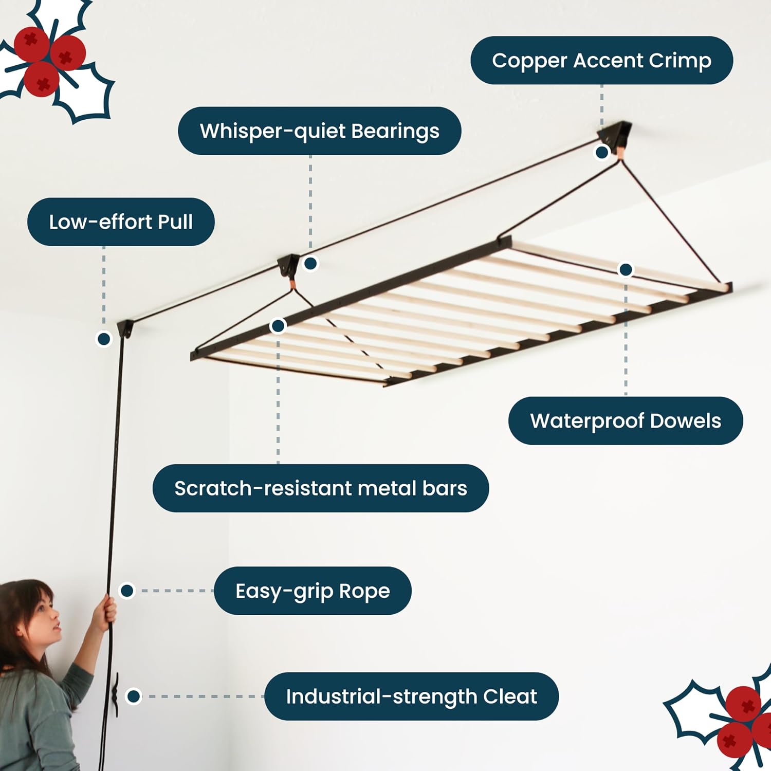 Ceiling Laundry Drying Rack w/Pulley System (48 INCHES)