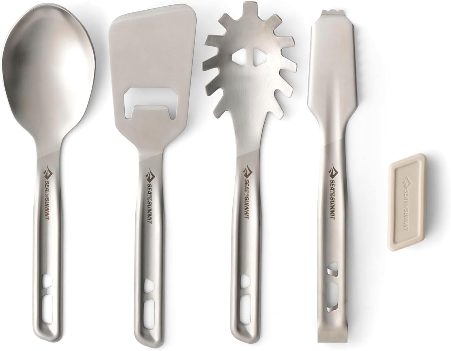 Sea to Summit Detour Stainless Steel Camping Utensil Set for Cooking and Serving (Serving Spoon, Slotted Spoon, Tongs, Spatula)
