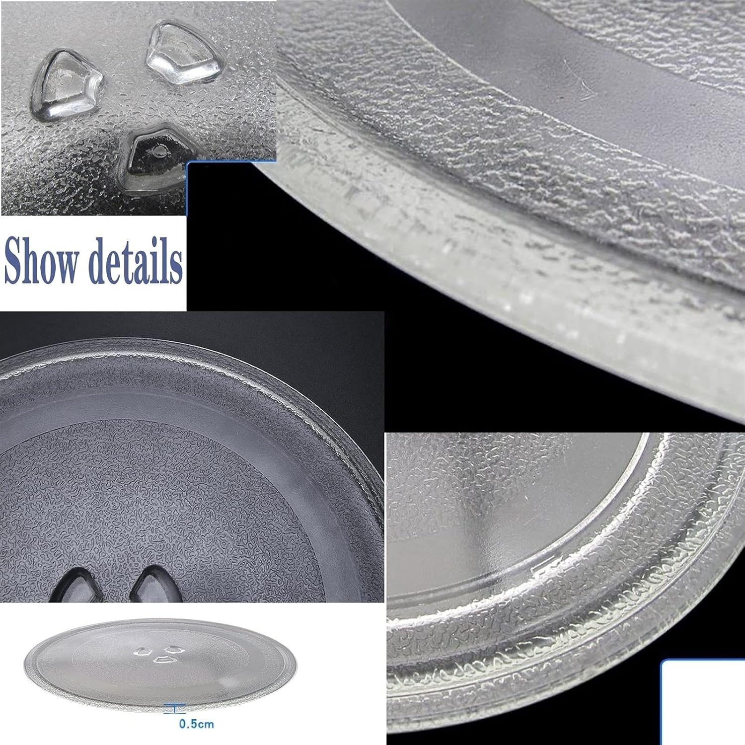 Turntable Microwave Turntable Frosted Pattern Glass Plate 11in with 3 Fixers Microwave Oven Roller Ring Glass Tray Support The Thickness of The Glass is 0.5cm Runs Smoothly