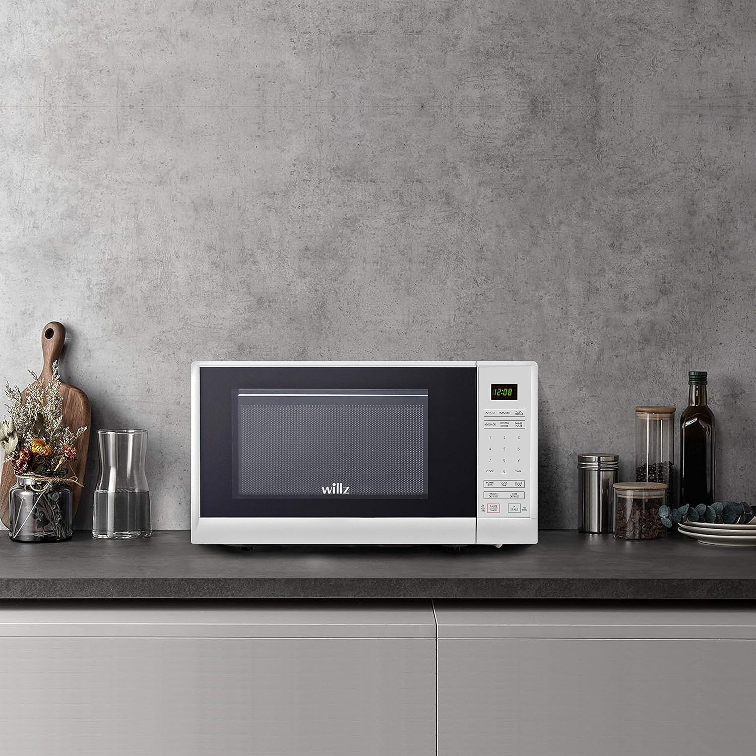 Willz WLCMSR09WE-09 Countertop Microwave Oven, 0.9 Cu.Ft/900W Microwave Oven, 6 Cooking Programs LED Lighting Push Button, White