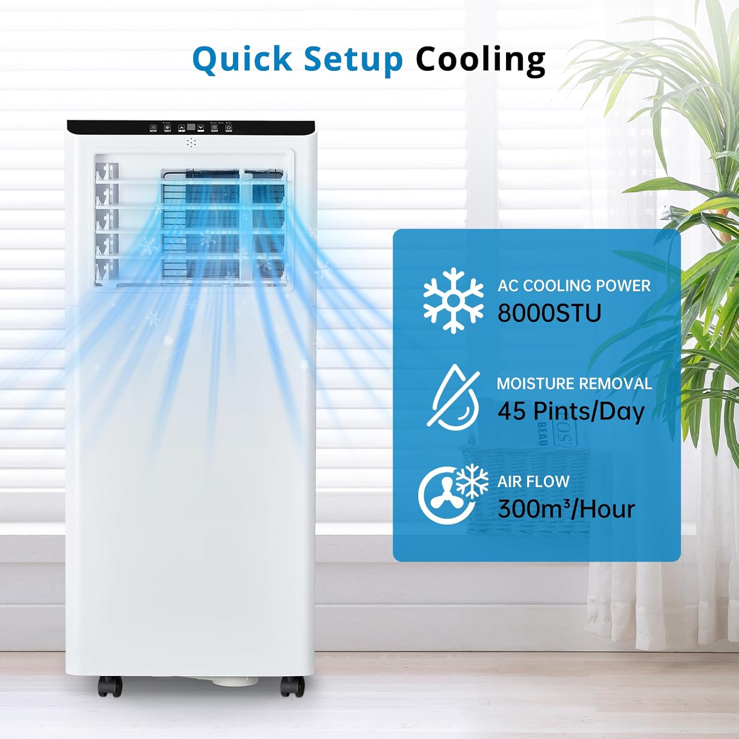 8000Btu Portable Air Conditioner with Remote Control,Quiet AC Unit with Cool, Dehumidifier & Fan Mode Room Cooling Up to 350 sq ft,24 Hour Timer, Window Installation Kit for Home, White