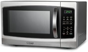 COMMERCIAL CHEF Microwave 1.3 Cu Ft with 10 Power Levels, Microwave with Pull Handle Door Lock, 1000W Countertop Microwave with Timer and Digital Controls, Stainless Steel