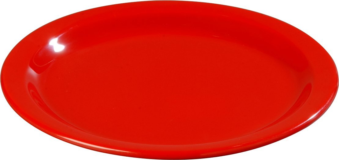 Carlisle FoodService Products Dallas Ware Reusable Plastic Plate with Rim for Buffets, Home, and Restaurants, Melamine, 9 Inches, Red, (Pack of 48)