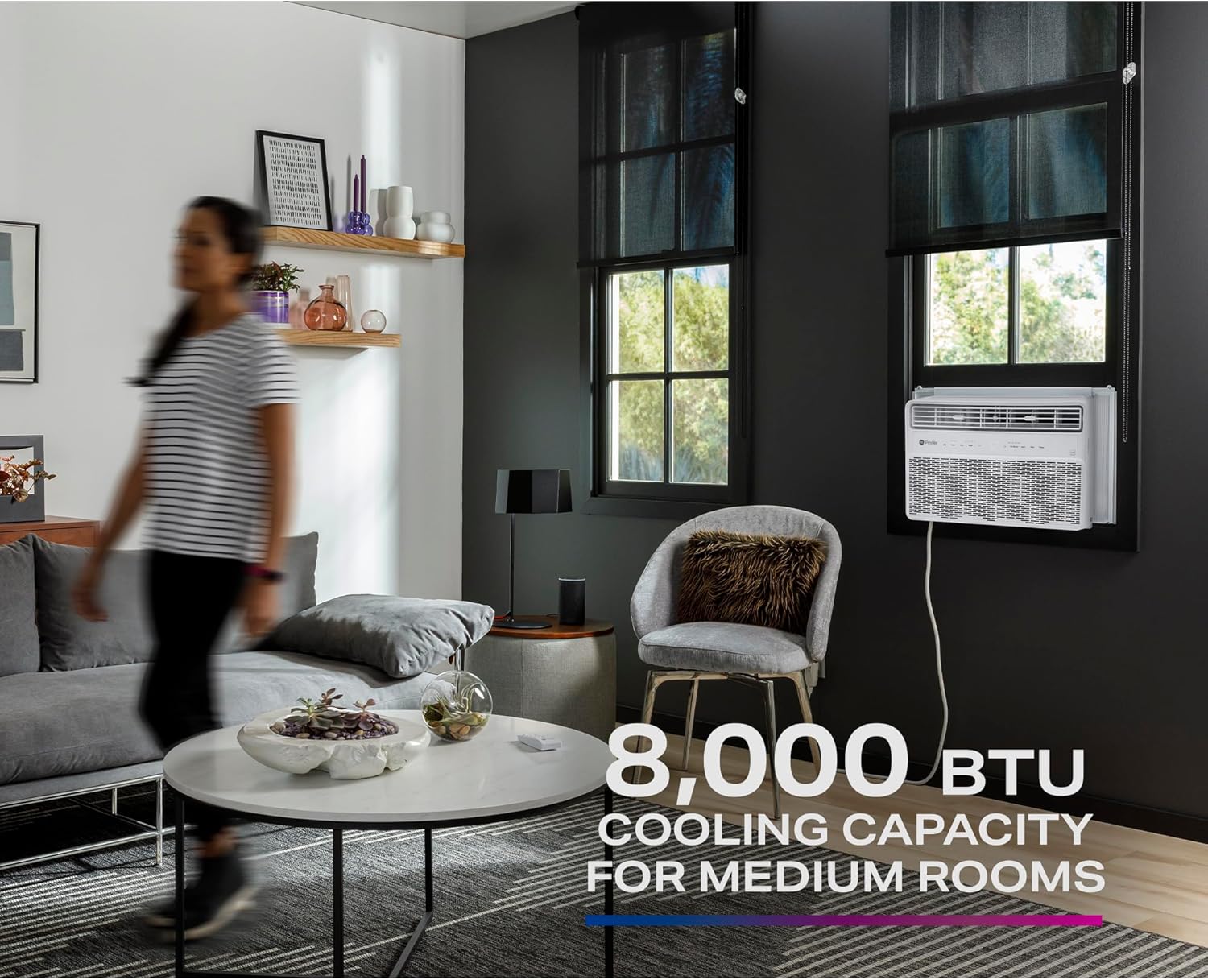 GE Profile Inverter Window Air Conditioner Unit 8,000 BTU with Energy Efficient AC Cooling up to 350 sq ft., Ultra Quiet, SMART Home Capable, Includes Remote and Install Kit, White