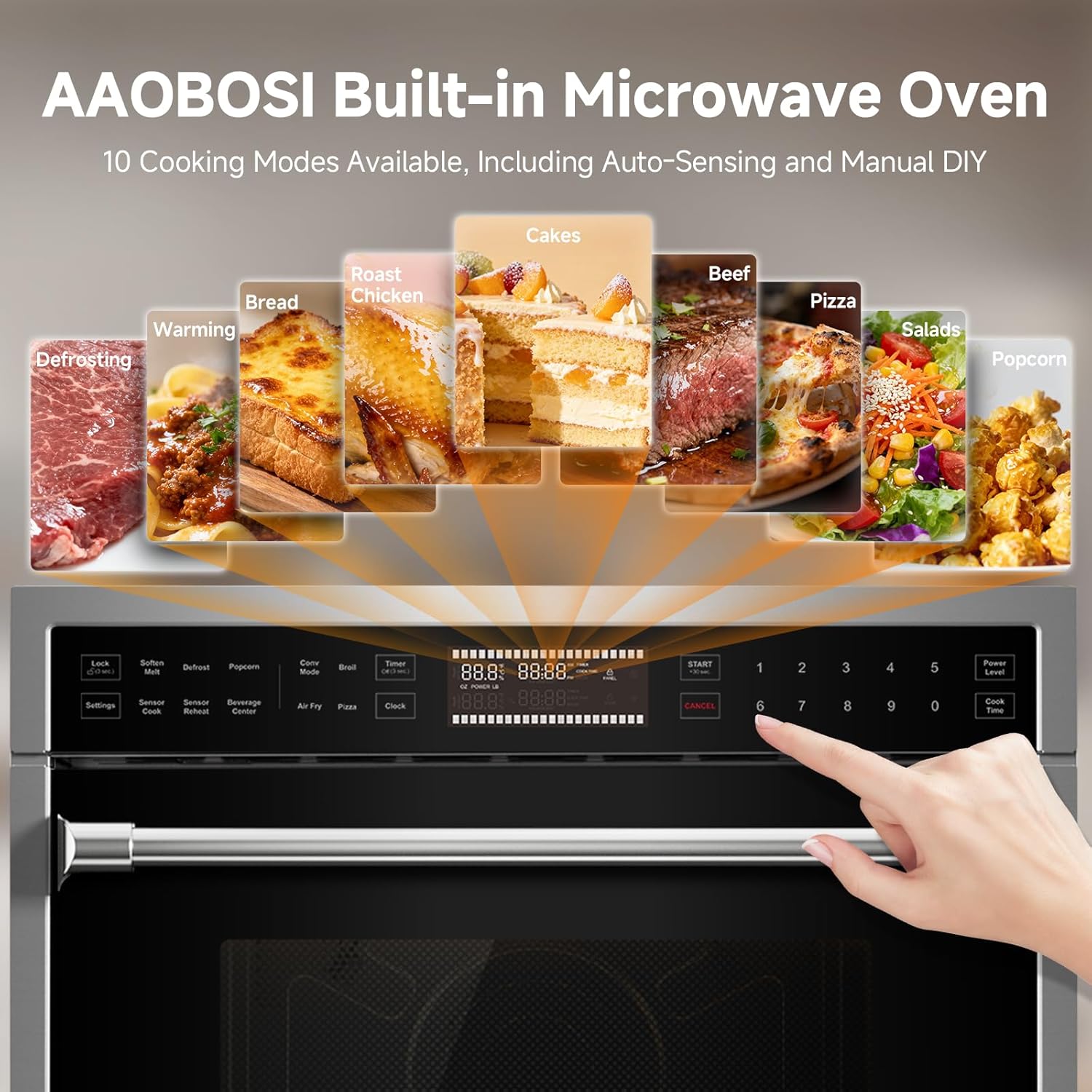 AAOBOSI 24Inch 1.6 Cu.Ft Microwave Ovens Air Fryer Combos, Sensor&Auto Cook, Convection Oven 8 Cooking Modes, Tempered Glass,1000W Power