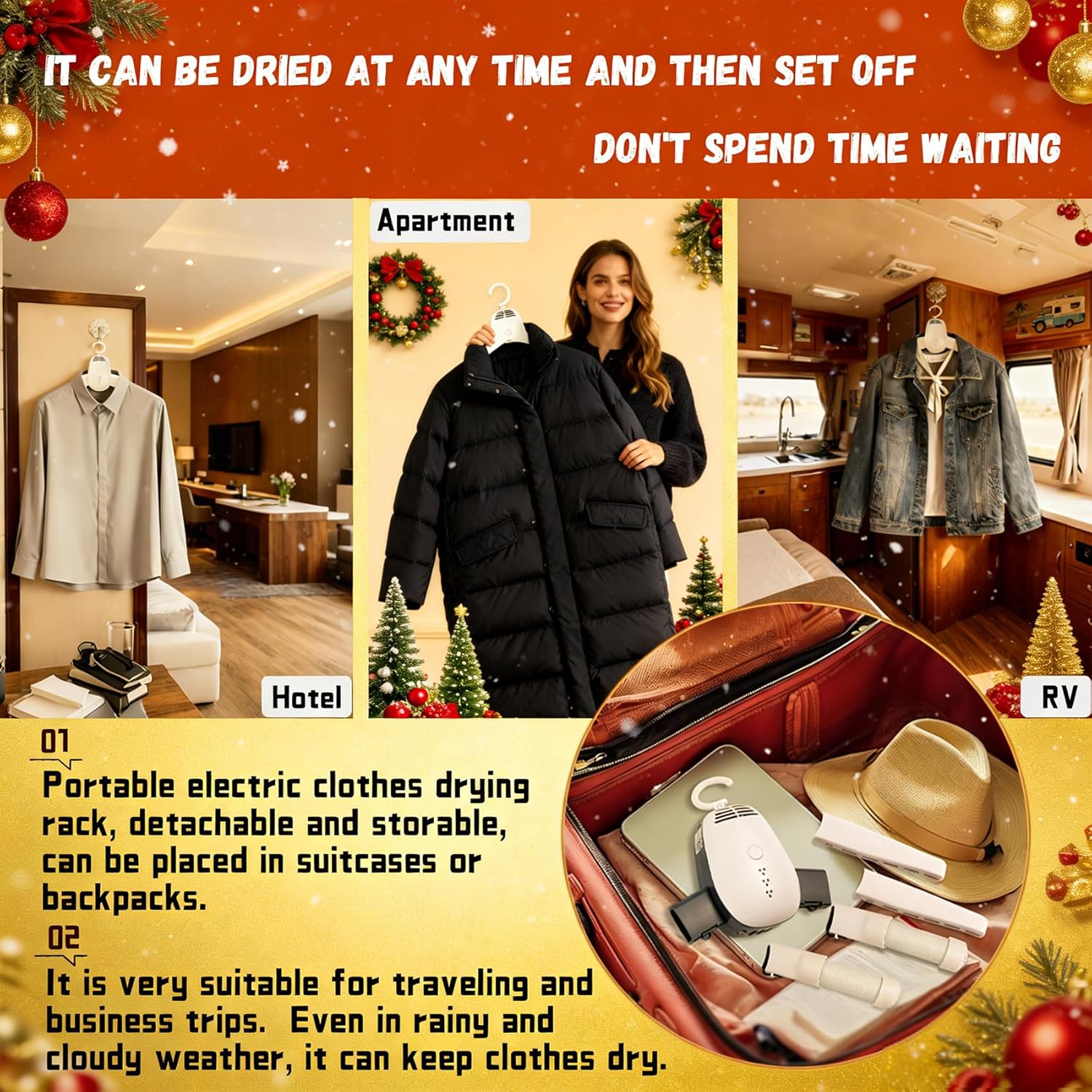 Travel Clothes Dryer, Silent Operation 110‑240V, Can Dry Clothes and Shoes, Multi-Functional in One Machine, Air Dryer for Clothes Small in Size, Suitable for Business Trips, Travels, etc.