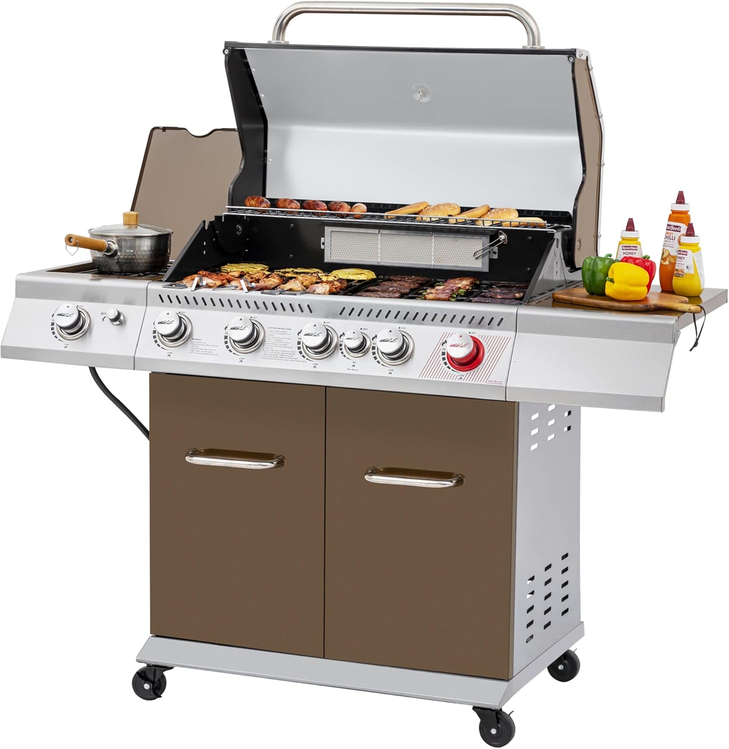 Royal Gourmet GA5403C 5-Burner Propane Gas Grill with Side Burner & Warming Rack, Outdoor BBQ Grill with 74,000 BTUs Output & 738 Sq. in. Cooking Area for Outdoor Barbecue, Coffee