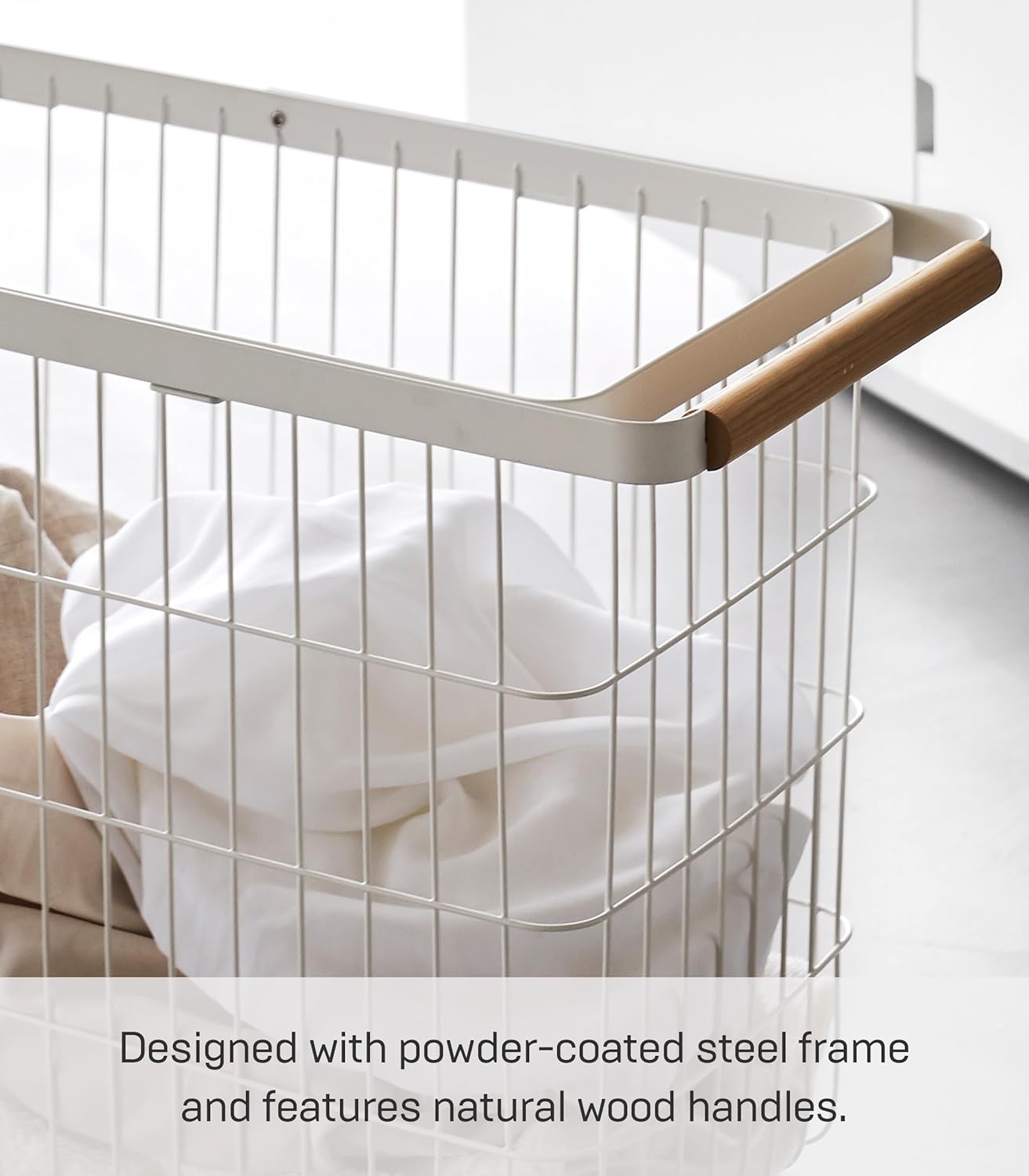 Yamazaki Home Tosca Compact Rolling Laundry Basket Cart - Metal Hamper With Wheels And Handle For Easy Mobility - Space-Saving Storage Solution, 15