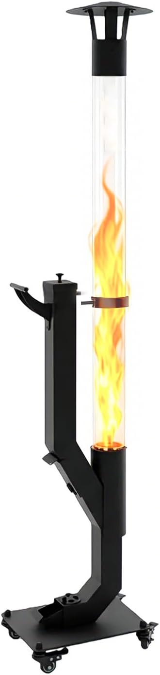 Eco Flame Smokeless Wood Pellet Fire Pit & Patio Heater, Portable Outdoor Rocket Stove with Glass Tube and Ash Tray for Backyard, Camping, Beach, Garden - Stainless Steel Premium