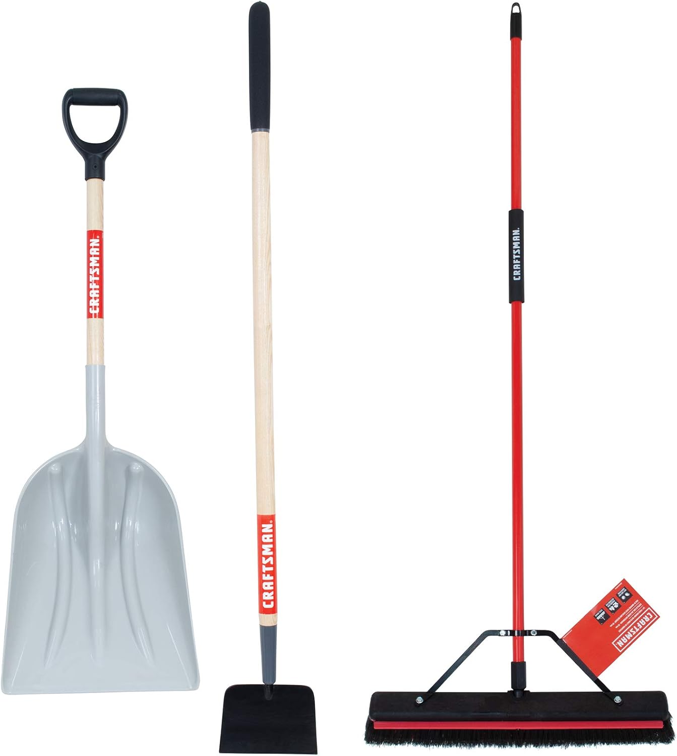 Craftsman 3-Piece Winter Clean Up Set with Scoop, Scraper & Squeegee Push Broom for Moving Snow & Slush, Scraping Ice Outdoors