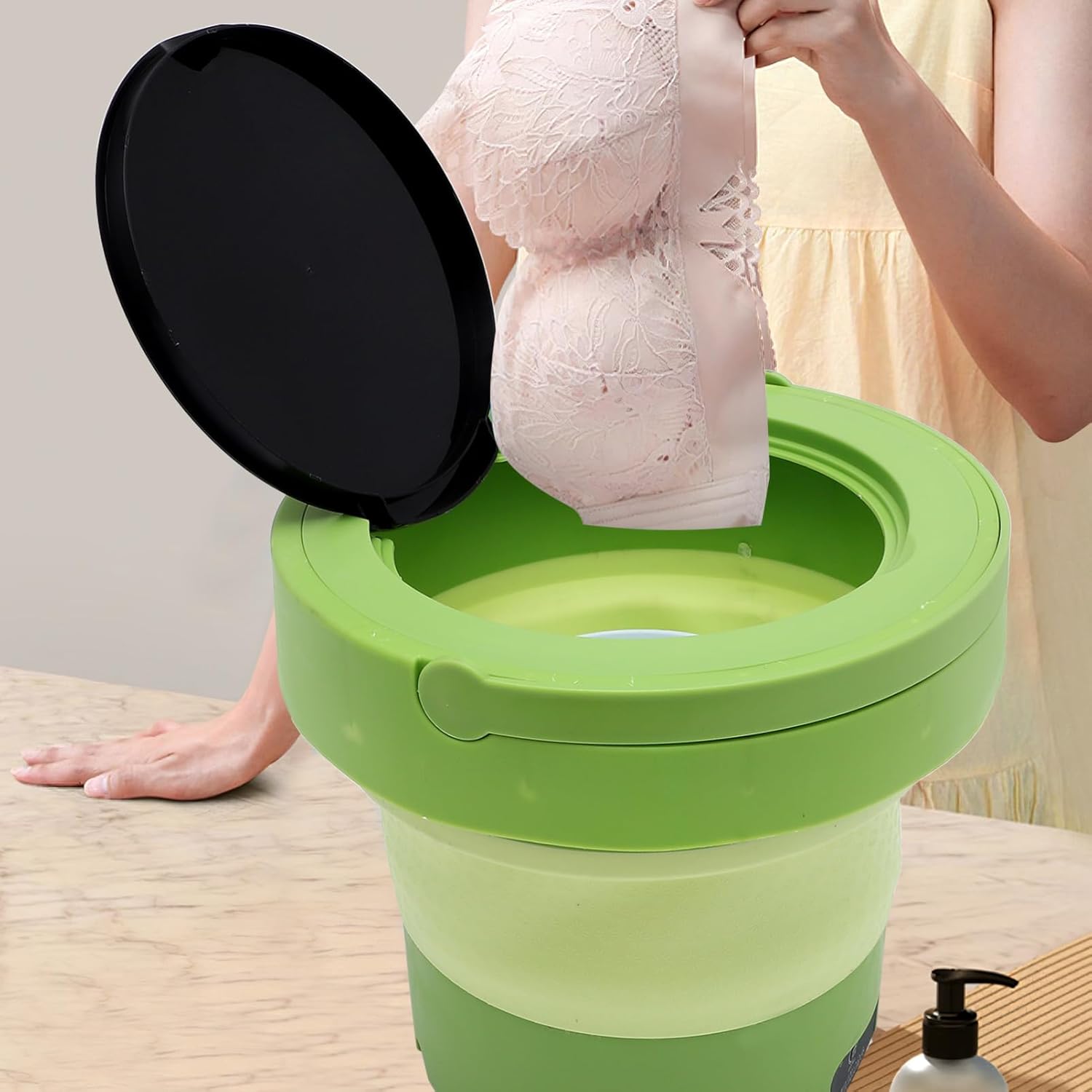 Gadpiparty Portable Washer Folding Washing Machine for Travel Camping Dorm Use Efficient Washer for Shirts Dresses Delicate Clothing Space Saving Design US Plug