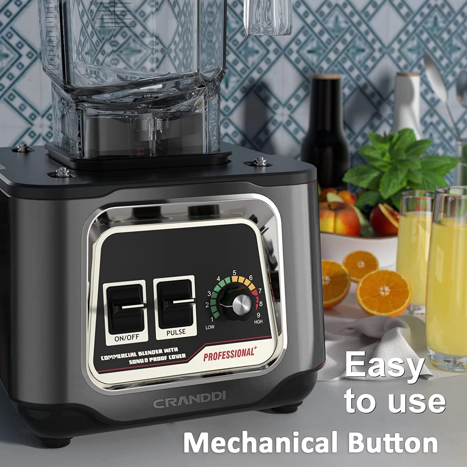 CRANDDI Commercial Blender, 2200W Countertop Blenders with Removable Shield, Quiet Smoothie Blender for Shakes and Ice Crushing, 52oz, 38000 RPM Professional Blenders for Kitchen, K80 (Grey)