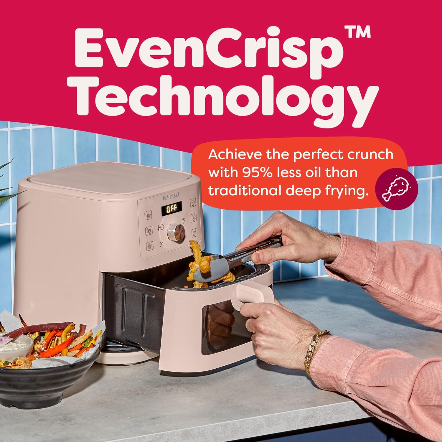 Instant Pot 4Qt VORTEX 6-in-1 Mini Air Fryer, Custom Program Options, Air Fry, Broil, Roast, Dehydrate, Bake, Reheat, Rosewater, 4 Quarts