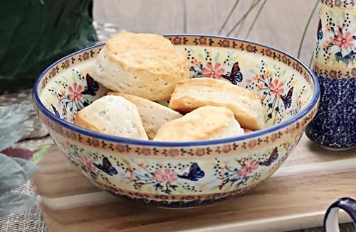 Blue Rose Polish Pottery - Yellow Blue Butterfly Large Serving Bowl - 9.25