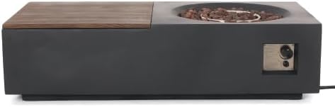 Outdoor 50,000 BTU Concrete Rectangular Fire Pit Table with Storage, Removable Tabletop, Weather-Resistant Patio Gas Fire Table, Dark Gray & Natural Brown