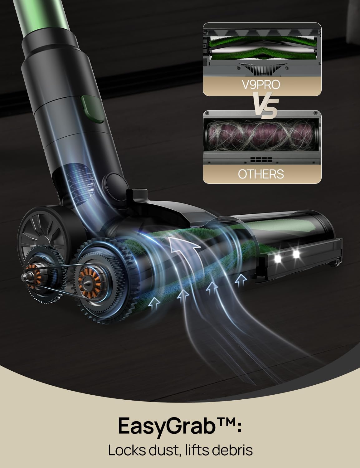 Vexilar Cordless Vacuum Cleaner, 550W/45Kpa/60Mins, Cordless Stick Vacuum Cleaner with Self-Standing and Touch Screen, 6-in-1 Lightweight, Rechargeable Vacuum for Pet Hair Carpet Hardwood (Green)