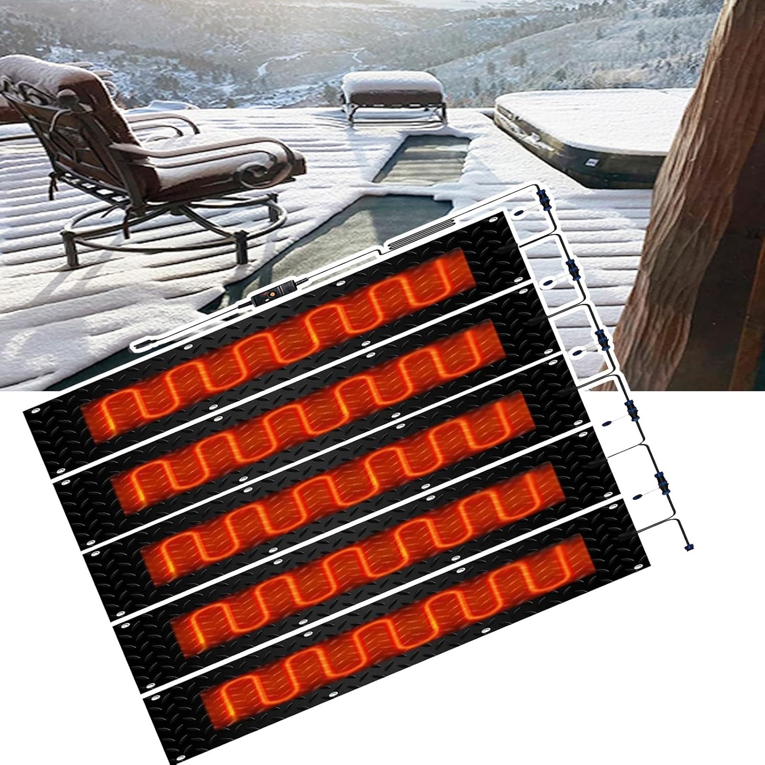 Outdoor Snow Melting Mat, Stair Heated Snow Melting Mat, Heated Snow Melting Mat, 2 Inch/Hour Speed ​​Snow and Ice Heating Mat for Driveways, Deck and Walkways, Winter Stairs(5 Pcs,25.4x120cm/10x48in)