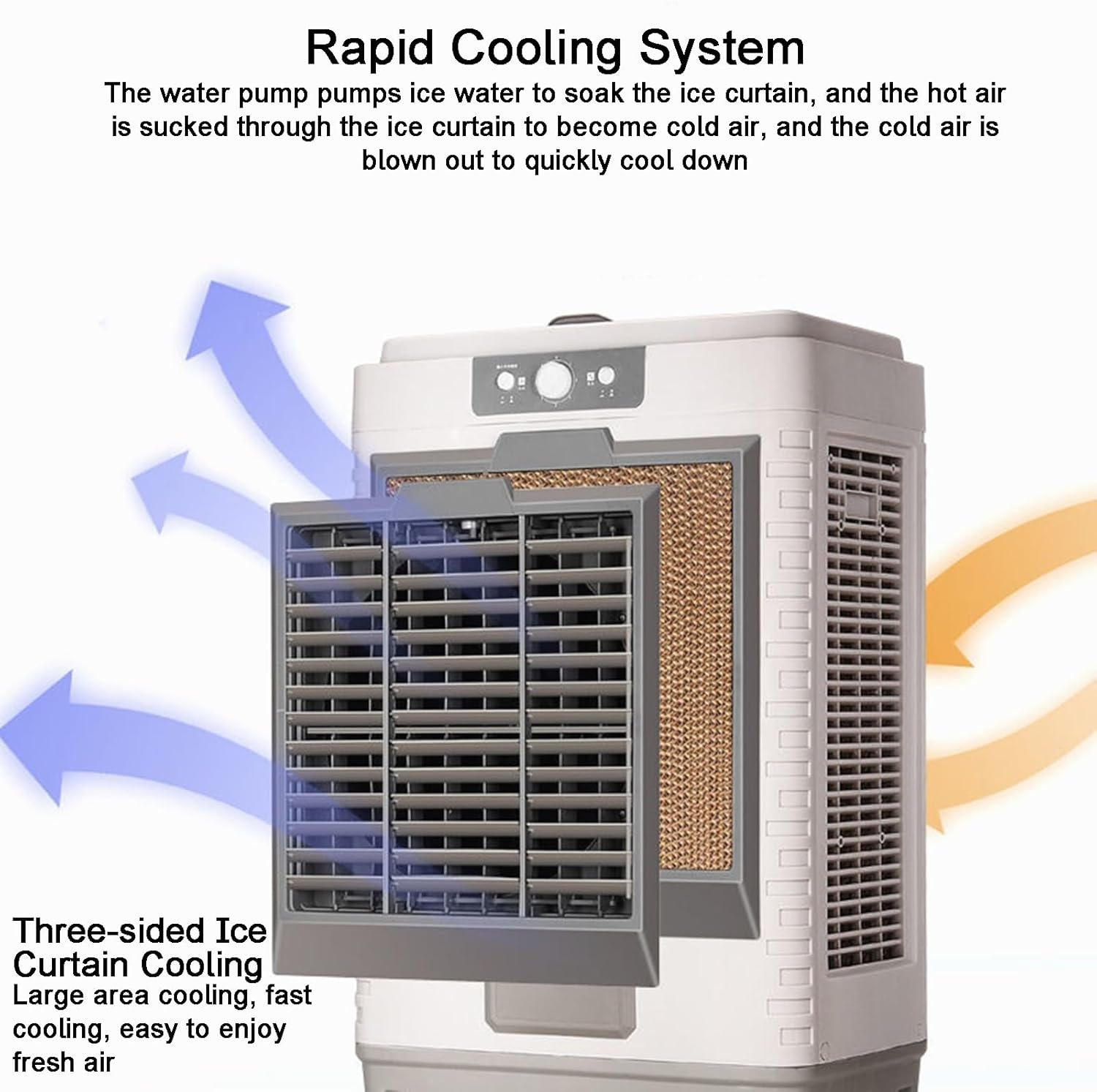 Portable Air Conditioners, Evaporative Cooler, with Remote and 12H Timer, 45L/10bal Water Tank, 3 Speeds, for Backyard, Garage, Patio