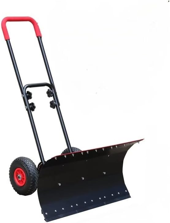 Heavy-Duty Wheeled Snow Shovel, 100cm Wide Dual-Handle Design, Adjustable Rotatable Blade with Ice-Breaking Teeth, Pneumatic Tires, Foldable Steel Frame