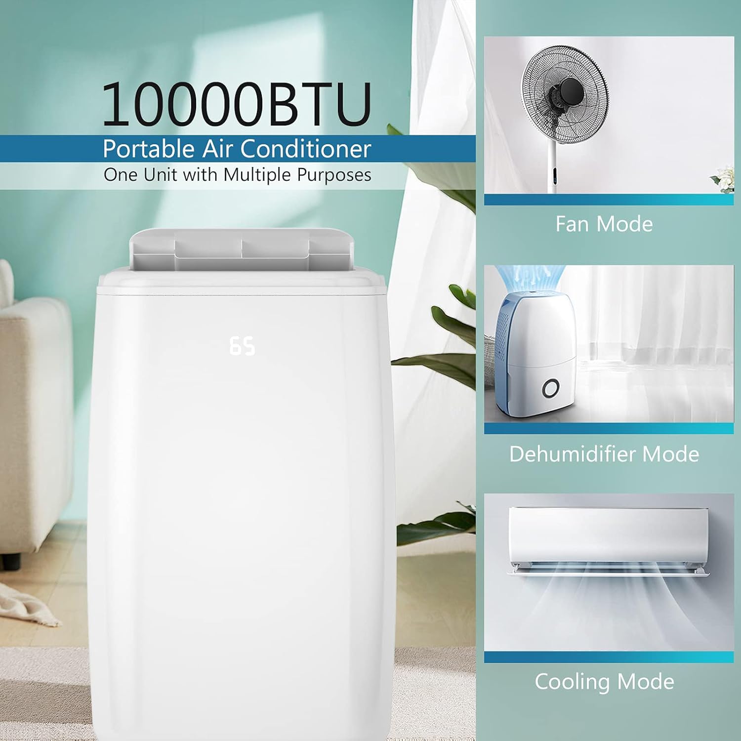DORTALA 1,0000 BTU Portable Air Conditioner, 3-in-1 AC Unit with Remote Control, Dehumidifier, 3 Fan Speeds & Sleep Mode, Window Kit, Quiet AC Cools Rooms to 350 sq. ft