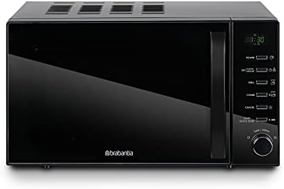 BBEK1145DG Brabantia Microwave with Grill Function, 20 Liters, Free Standing, 13 Automatic Programs, 6 Power Levels, Digital Timer, Large Capacity, 700 W, Black, BBEK1145DG