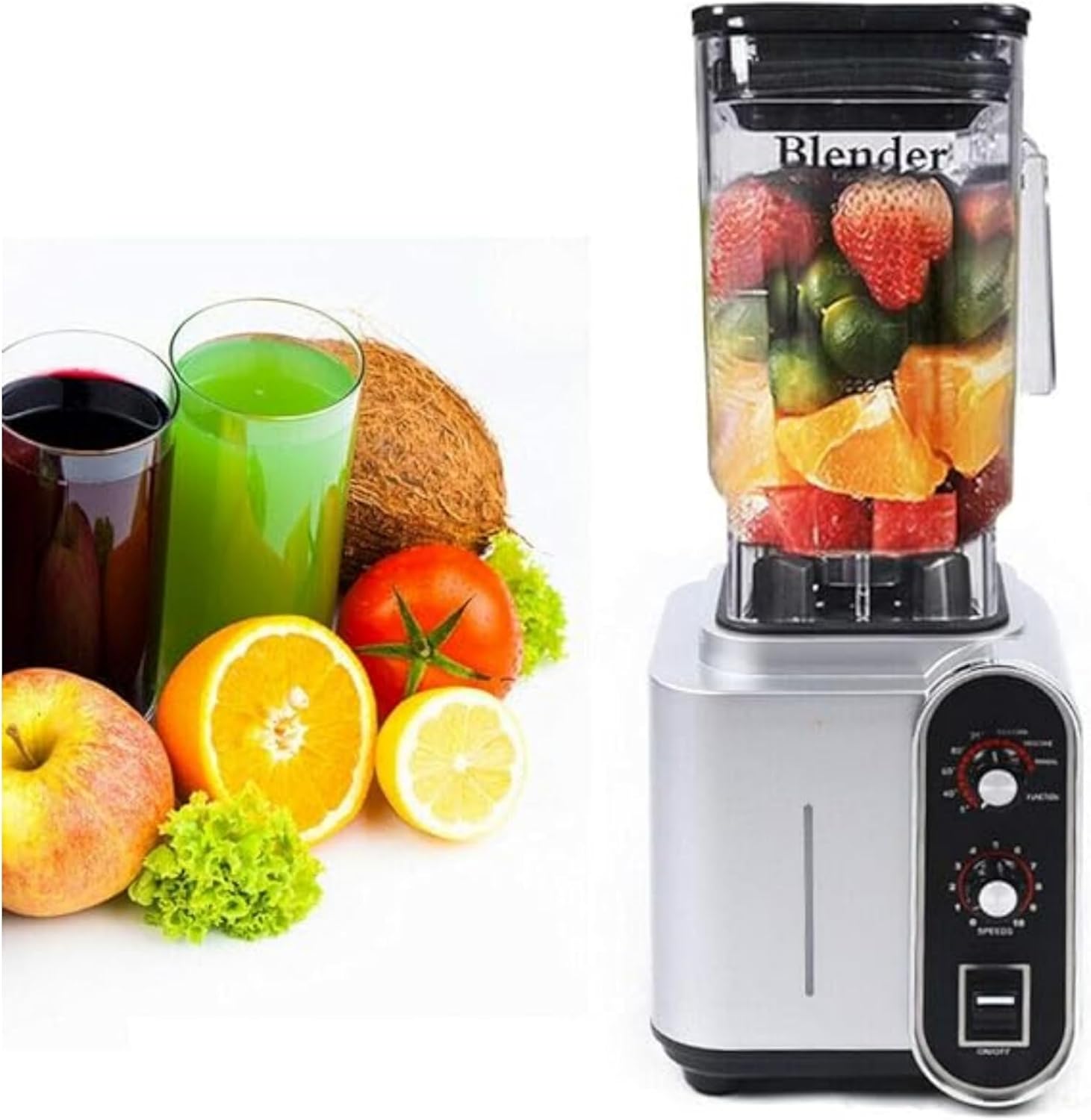 Commercial Smoothies Blender, 2200W High Speed Low Noise 1.5L/0.4Gal Fruit Juicer Smoothie Mixer Maker with Timer, Professional Countertop Heavy Duty Blender for Ice Crush, Shakes