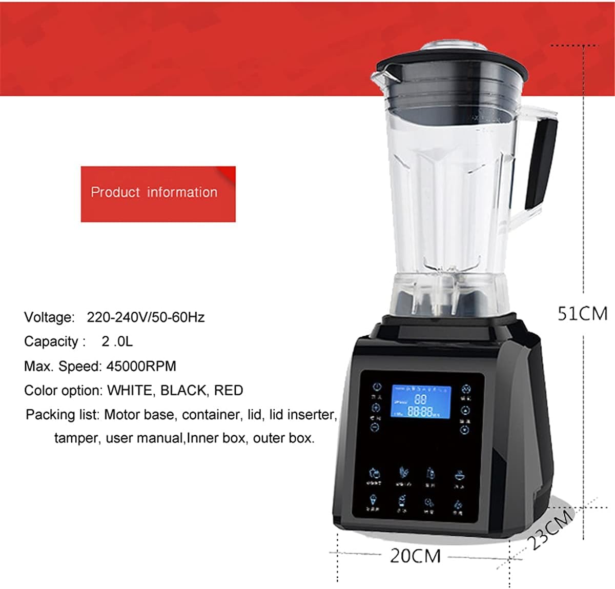 Fruit Juicer, Automatic Digital Touch Screen 3HP BPA Free 2L Professional Blender Juicer High Power Food Processor Green Fruit Smoothie Home